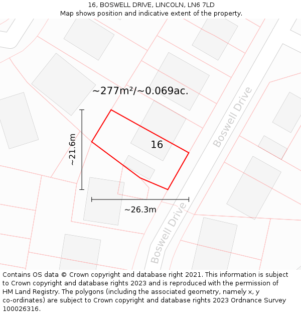 16, BOSWELL DRIVE, LINCOLN, LN6 7LD: Plot and title map