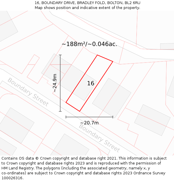16, BOUNDARY DRIVE, BRADLEY FOLD, BOLTON, BL2 6RU: Plot and title map