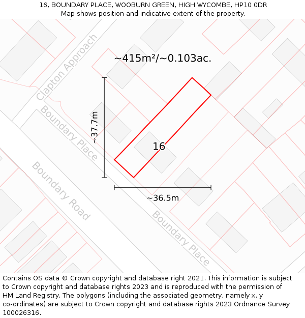 16, BOUNDARY PLACE, WOOBURN GREEN, HIGH WYCOMBE, HP10 0DR: Plot and title map