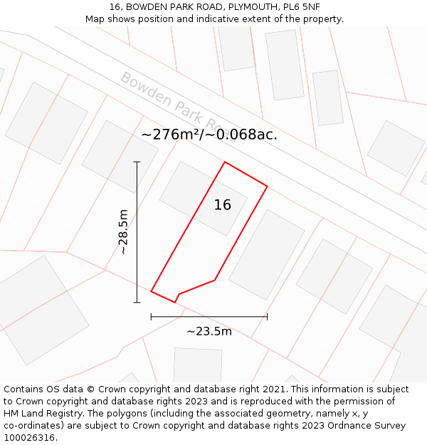 16, BOWDEN PARK ROAD, PLYMOUTH, PL6 5NF: Plot and title map