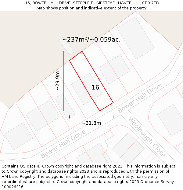 16, BOWER HALL DRIVE, STEEPLE BUMPSTEAD, HAVERHILL, CB9 7ED: Plot and title map