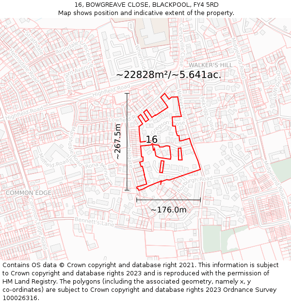 16, BOWGREAVE CLOSE, BLACKPOOL, FY4 5RD: Plot and title map