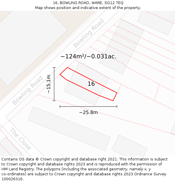 16, BOWLING ROAD, WARE, SG12 7EQ: Plot and title map