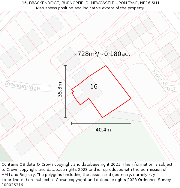 16, BRACKENRIDGE, BURNOPFIELD, NEWCASTLE UPON TYNE, NE16 6LH: Plot and title map