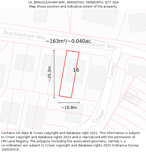 16, BRACKLESHAM WAY, AMINGTON, TAMWORTH, B77 3QA: Plot and title map