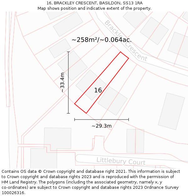 16, BRACKLEY CRESCENT, BASILDON, SS13 1RA: Plot and title map
