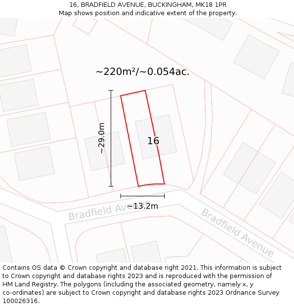 16, BRADFIELD AVENUE, BUCKINGHAM, MK18 1PR: Plot and title map