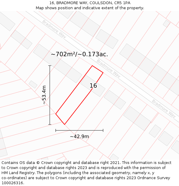 16, BRADMORE WAY, COULSDON, CR5 1PA: Plot and title map