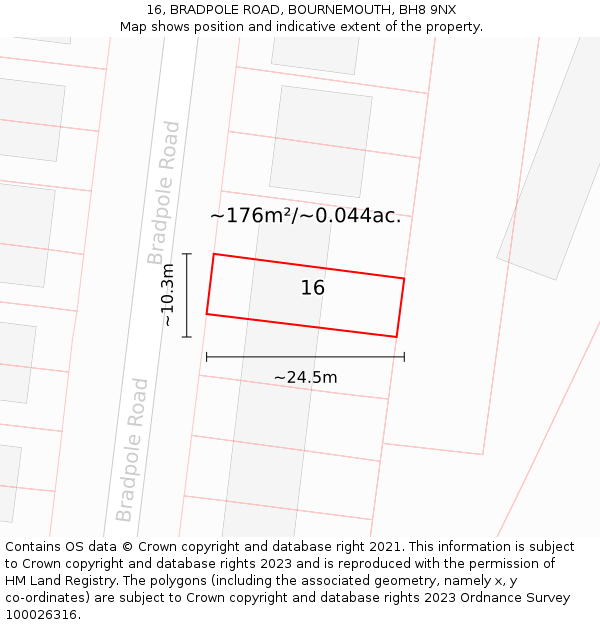 16, BRADPOLE ROAD, BOURNEMOUTH, BH8 9NX: Plot and title map