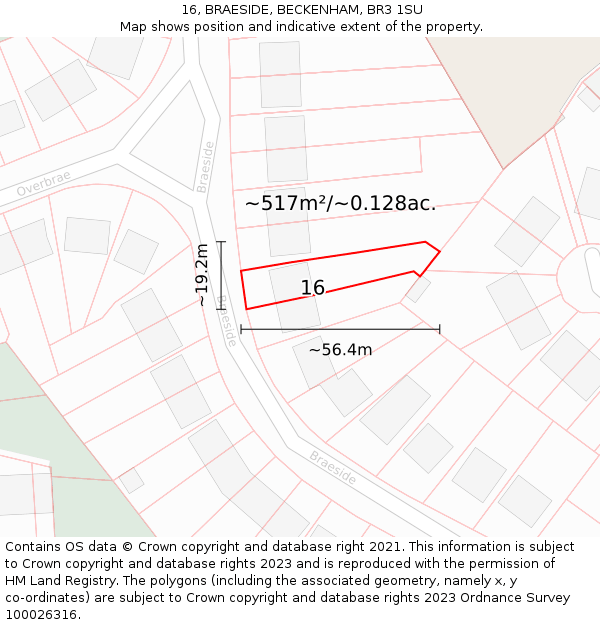 16, BRAESIDE, BECKENHAM, BR3 1SU: Plot and title map
