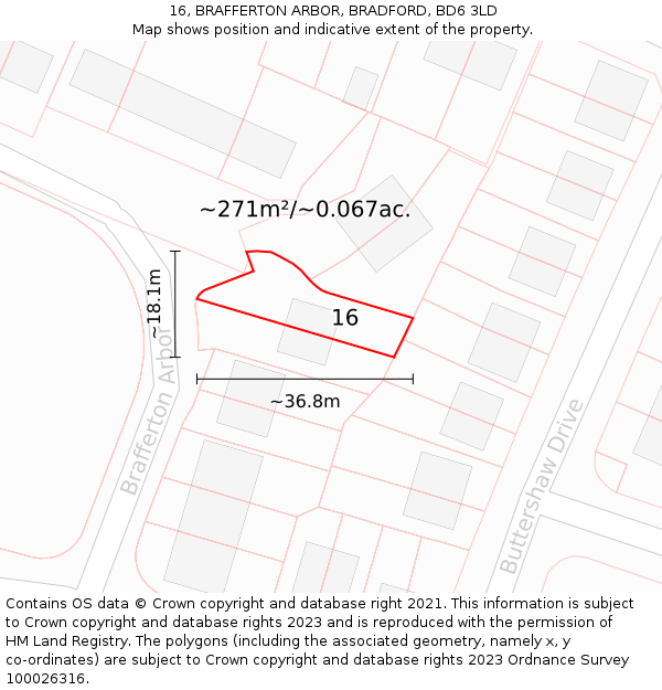 16, BRAFFERTON ARBOR, BRADFORD, BD6 3LD: Plot and title map
