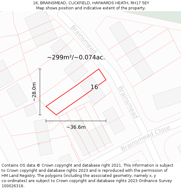 16, BRAINSMEAD, CUCKFIELD, HAYWARDS HEATH, RH17 5EY: Plot and title map