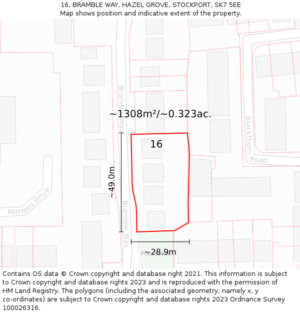 16, BRAMBLE WAY, HAZEL GROVE, STOCKPORT, SK7 5EE: Plot and title map