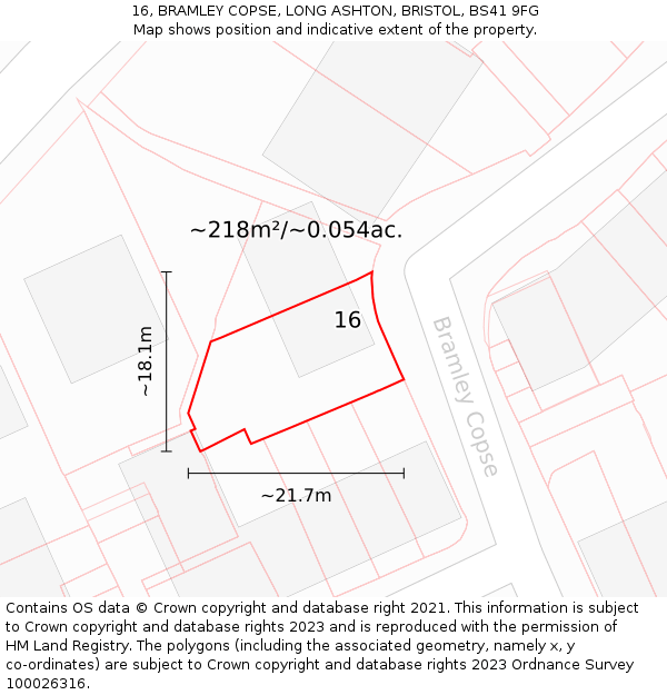 16, BRAMLEY COPSE, LONG ASHTON, BRISTOL, BS41 9FG: Plot and title map