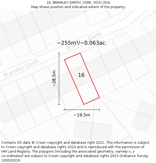 16, BRAMLEY GARTH, YORK, YO31 0NG: Plot and title map
