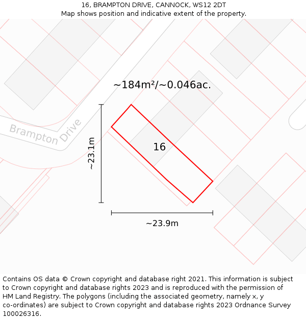 16, BRAMPTON DRIVE, CANNOCK, WS12 2DT: Plot and title map