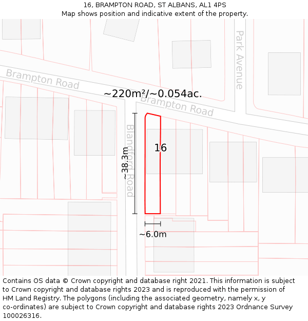 16, BRAMPTON ROAD, ST ALBANS, AL1 4PS: Plot and title map