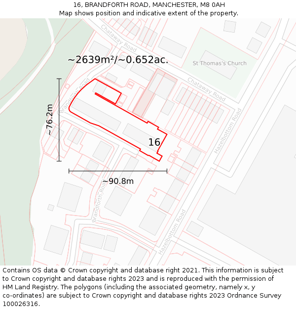 16, BRANDFORTH ROAD, MANCHESTER, M8 0AH: Plot and title map