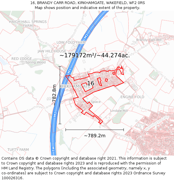 16, BRANDY CARR ROAD, KIRKHAMGATE, WAKEFIELD, WF2 0RS: Plot and title map