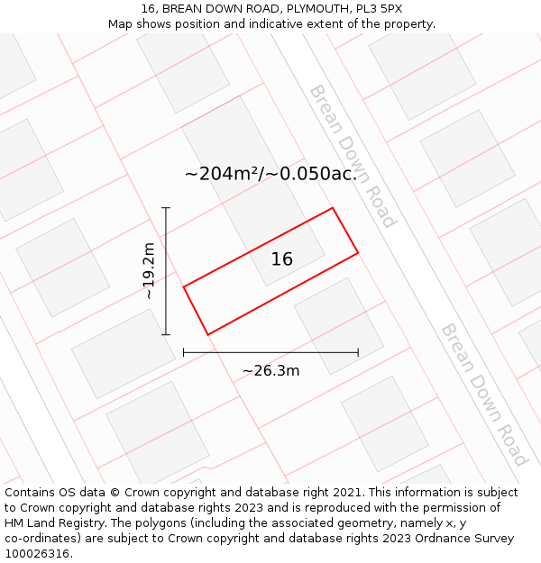 16, BREAN DOWN ROAD, PLYMOUTH, PL3 5PX: Plot and title map