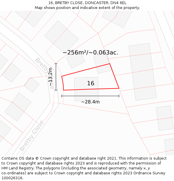 16, BRETBY CLOSE, DONCASTER, DN4 6EL: Plot and title map