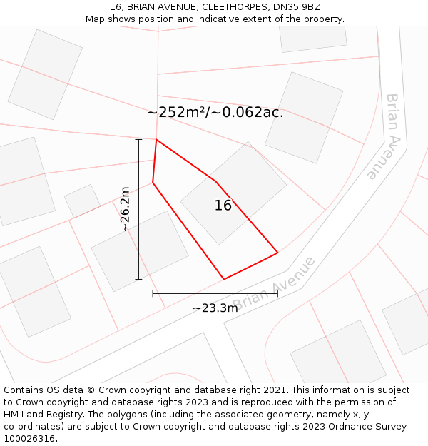 16, BRIAN AVENUE, CLEETHORPES, DN35 9BZ: Plot and title map