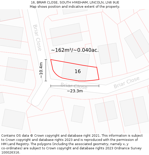 16, BRIAR CLOSE, SOUTH HYKEHAM, LINCOLN, LN6 9UE: Plot and title map