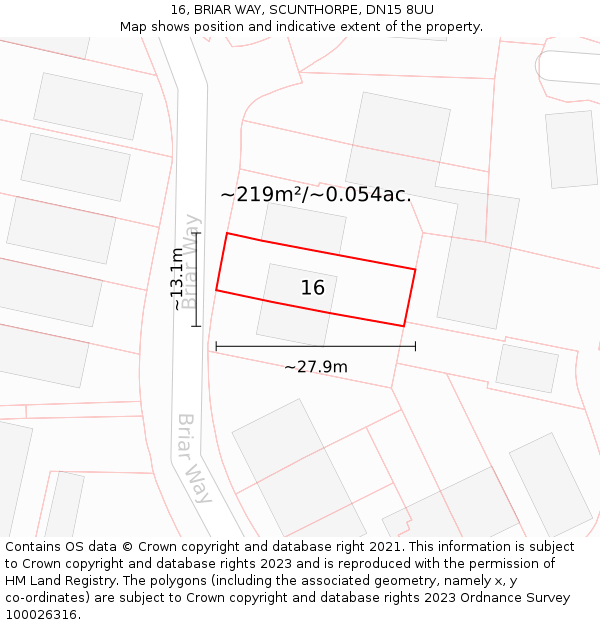 16, BRIAR WAY, SCUNTHORPE, DN15 8UU: Plot and title map