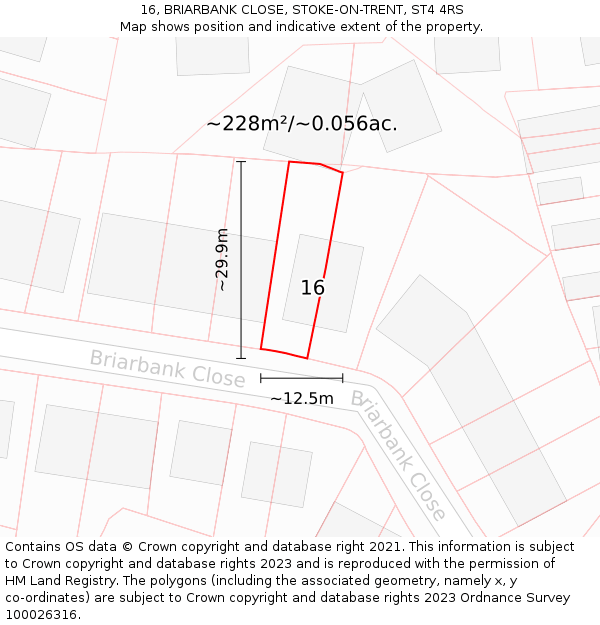16, BRIARBANK CLOSE, STOKE-ON-TRENT, ST4 4RS: Plot and title map