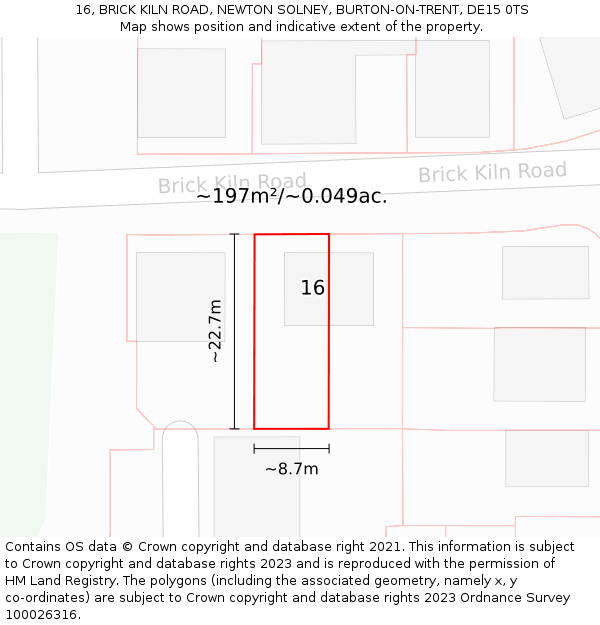 16, BRICK KILN ROAD, NEWTON SOLNEY, BURTON-ON-TRENT, DE15 0TS: Plot and title map