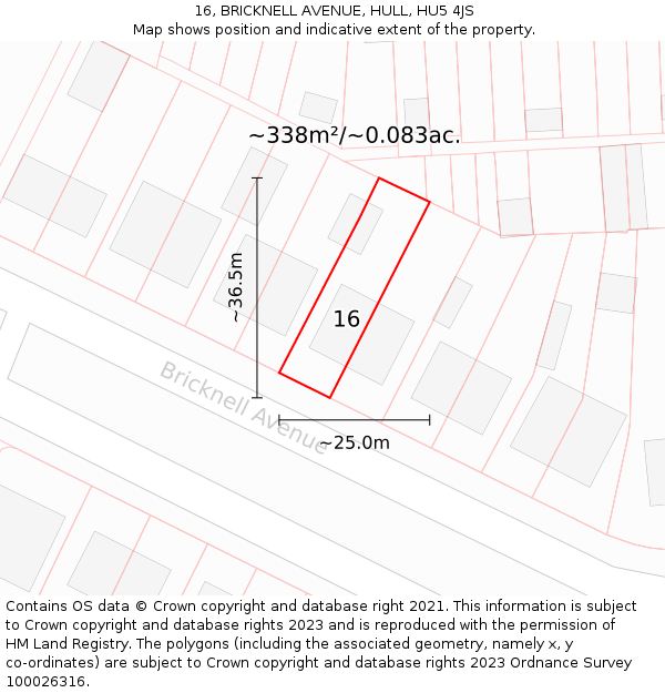16, BRICKNELL AVENUE, HULL, HU5 4JS: Plot and title map