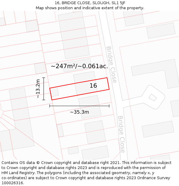 16, BRIDGE CLOSE, SLOUGH, SL1 5JF: Plot and title map