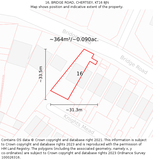 16, BRIDGE ROAD, CHERTSEY, KT16 8JN: Plot and title map
