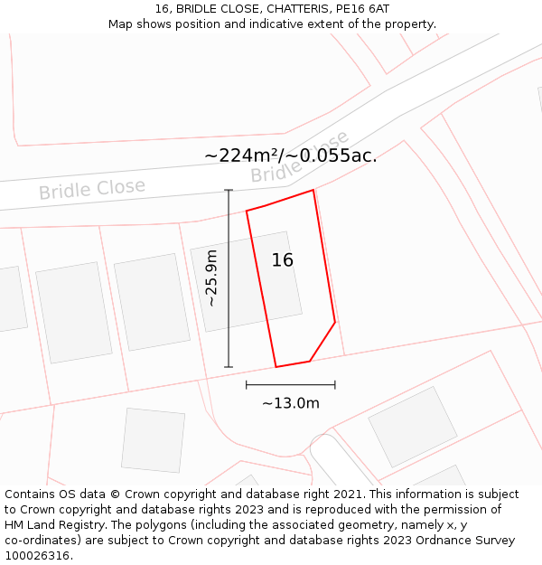 16, BRIDLE CLOSE, CHATTERIS, PE16 6AT: Plot and title map