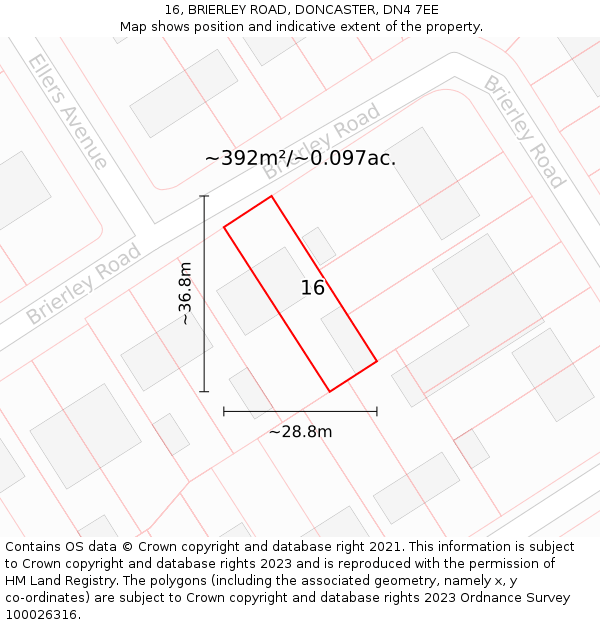 16, BRIERLEY ROAD, DONCASTER, DN4 7EE: Plot and title map