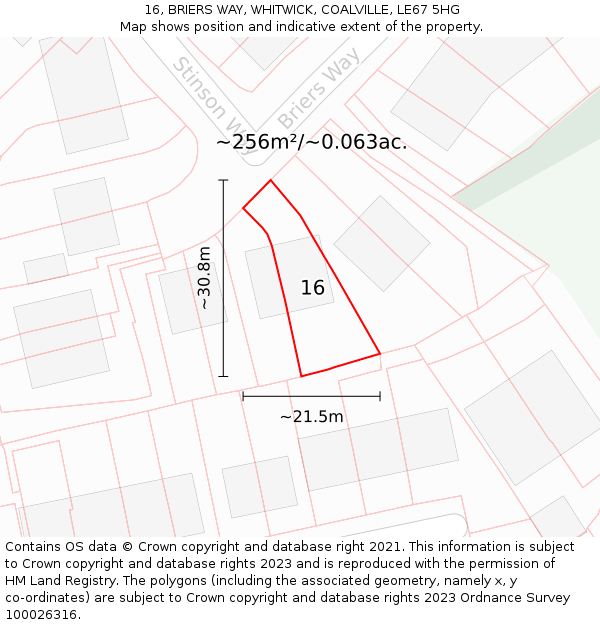 16, BRIERS WAY, WHITWICK, COALVILLE, LE67 5HG: Plot and title map