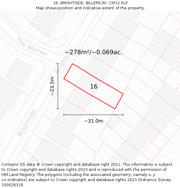 16, BRIGHTSIDE, BILLERICAY, CM12 0LP: Plot and title map