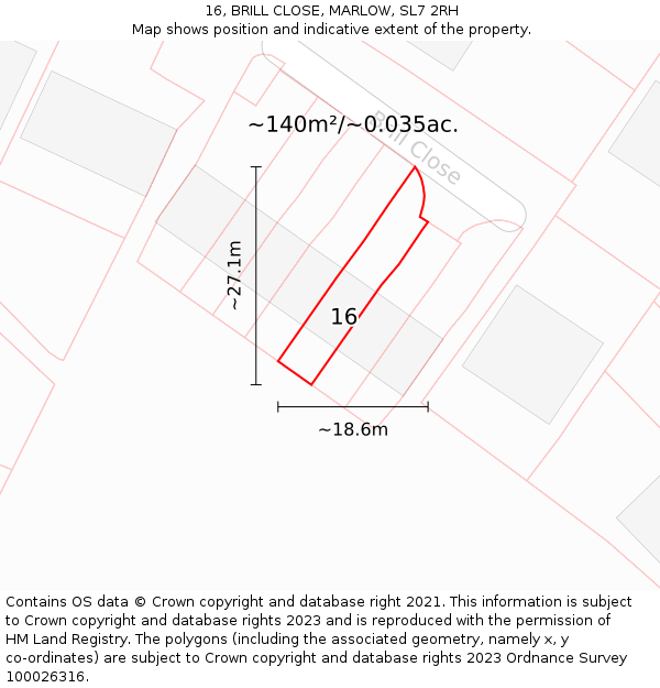 16, BRILL CLOSE, MARLOW, SL7 2RH: Plot and title map
