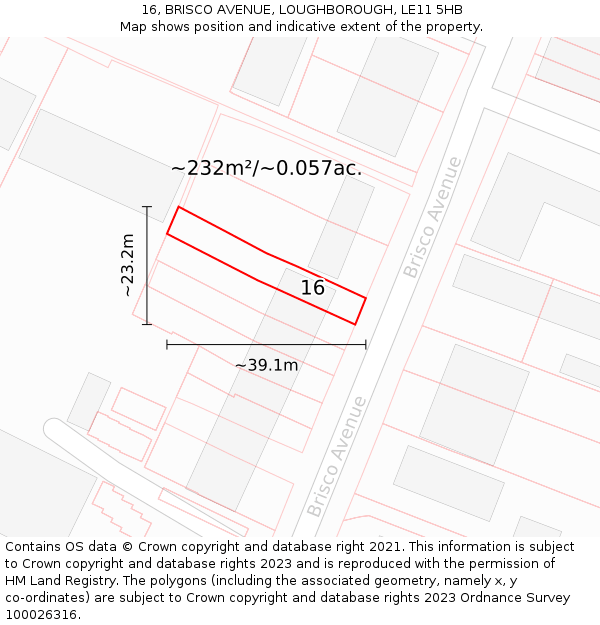 16, BRISCO AVENUE, LOUGHBOROUGH, LE11 5HB: Plot and title map