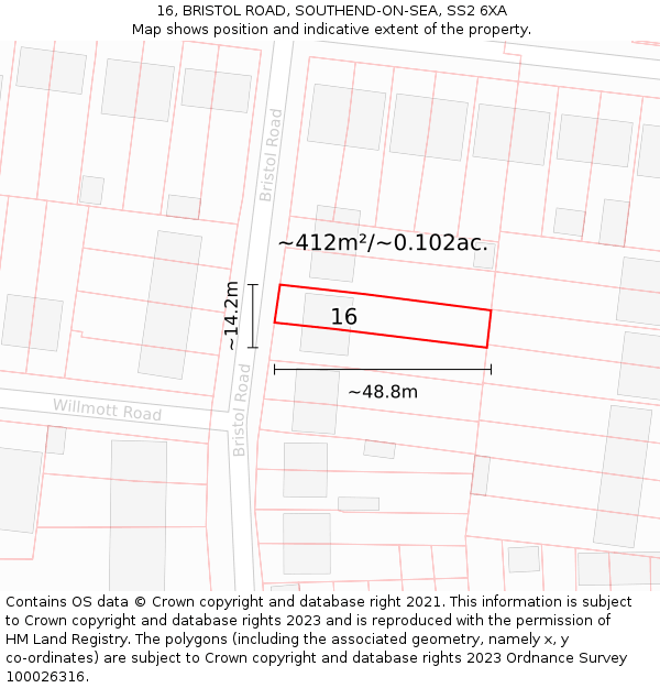16, BRISTOL ROAD, SOUTHEND-ON-SEA, SS2 6XA: Plot and title map
