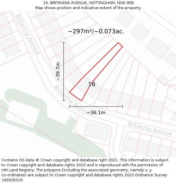 16, BRITANNIA AVENUE, NOTTINGHAM, NG6 0EB: Plot and title map