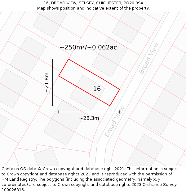 16, BROAD VIEW, SELSEY, CHICHESTER, PO20 0SX: Plot and title map