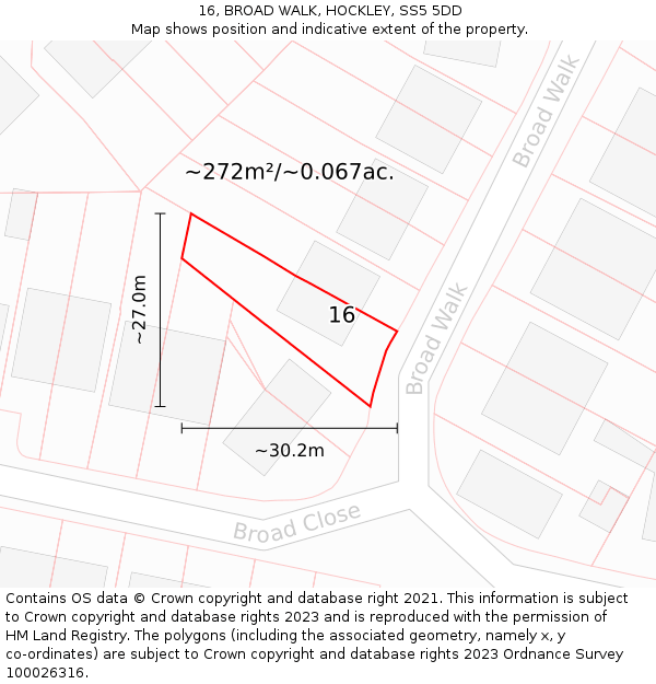 16, BROAD WALK, HOCKLEY, SS5 5DD: Plot and title map
