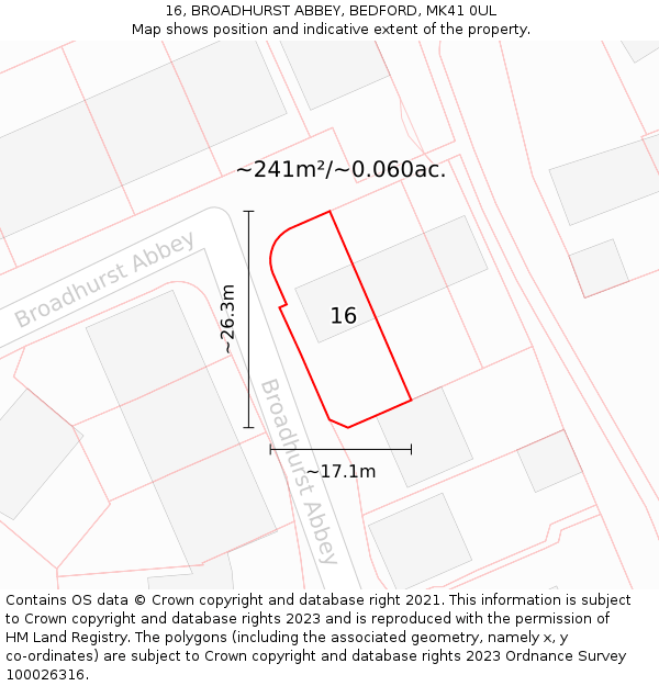 16, BROADHURST ABBEY, BEDFORD, MK41 0UL: Plot and title map