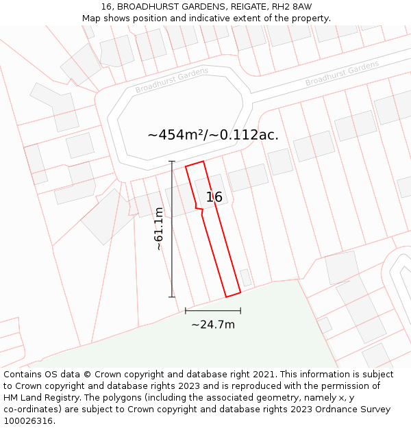 16, BROADHURST GARDENS, REIGATE, RH2 8AW: Plot and title map