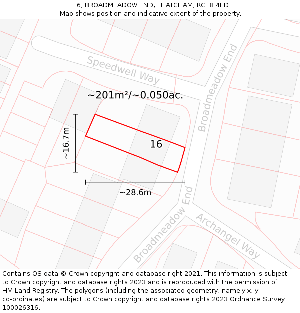 16, BROADMEADOW END, THATCHAM, RG18 4ED: Plot and title map