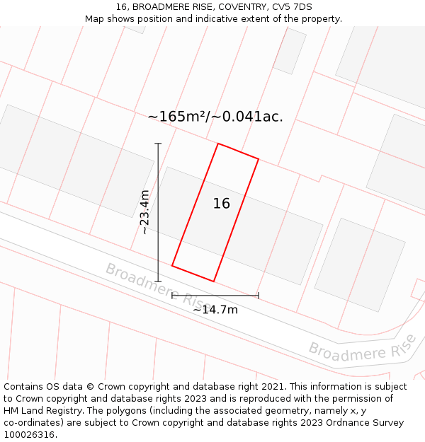 16, BROADMERE RISE, COVENTRY, CV5 7DS: Plot and title map