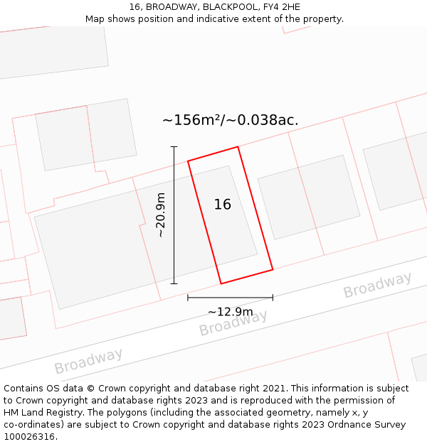 16, BROADWAY, BLACKPOOL, FY4 2HE: Plot and title map