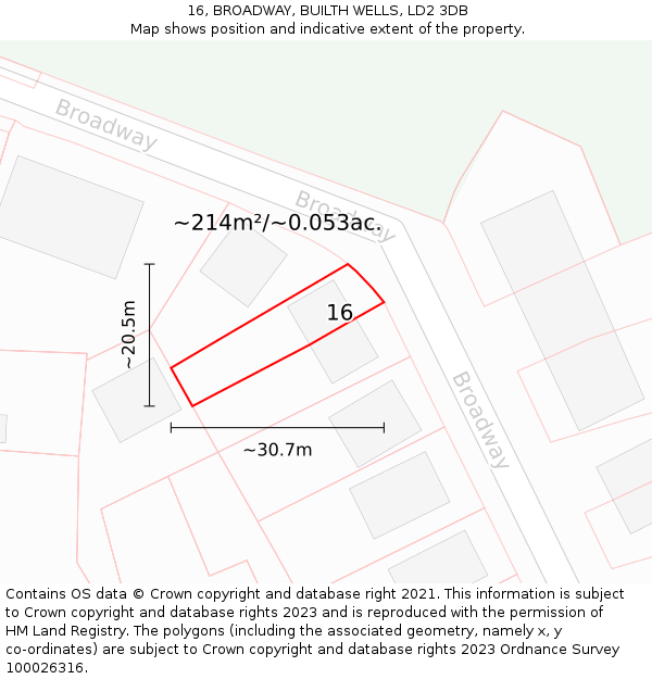 16, BROADWAY, BUILTH WELLS, LD2 3DB: Plot and title map