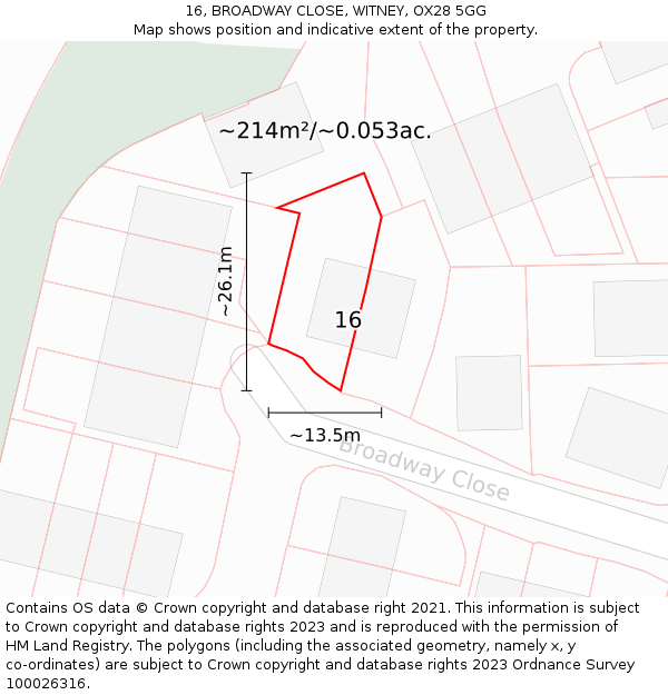 16, BROADWAY CLOSE, WITNEY, OX28 5GG: Plot and title map